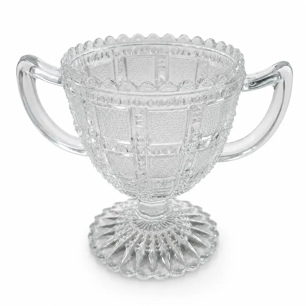 Vintage Clear Pressed Glass Double Handle Sugar Bowl Pedestal Open Serving Dishs